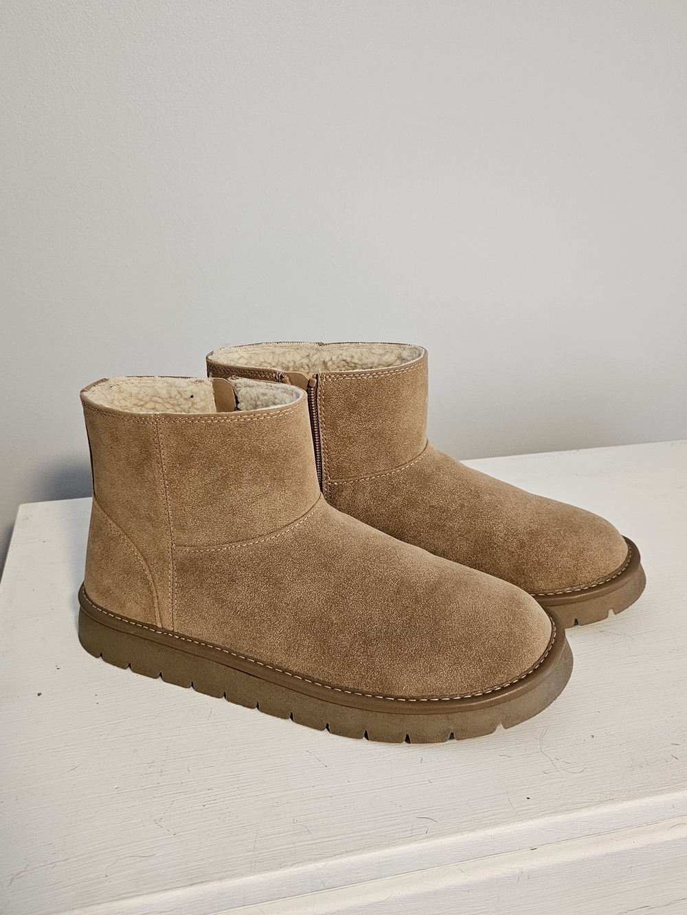 Women's Suede Shearling-Lined Ankle Boots NWOT